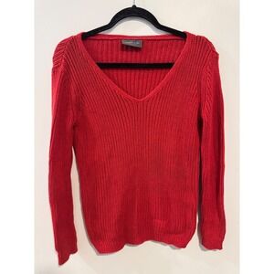 Wooden Ships Red‎ V Neck Knit Sweater Long Sleeve Casual Cozy Women's Size XS